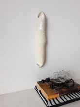 White wall hanging sculpture, with crazed and crackle glazes, modern ceramic art