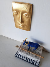 Gold tile face wall sculpture, Buddha style art lover gift