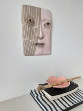 Ceramic wall mask with pink and brown stripes, 3D gallery collection