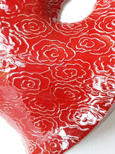 Red ceramic wall sculpture with embossed Chinese cloud design, auspicious dragon fang art, lucky Asian gift