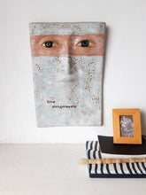 Live dangerously wall sculpture with antique look mask, inspirational wall quote decor