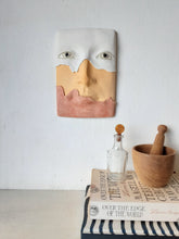 White peach and orange wall mask, handmade ceramic pottery face plaque, pastel room decor birthday gift for friend