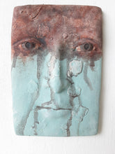 Tile face plaque, wall sculpture with copper green and rusty brown patina, rustic decor for 60th birthday