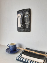 Black and white wall plaque with Parisian style keyhole feature, Modernist art lover gift