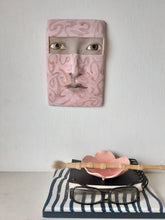 Pottery female wall art mask in pink and beige ceramic, sculptural head plaque boho decor handmade