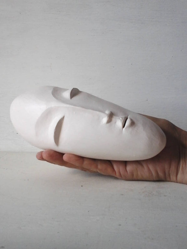 White ceramic head Modernist art, 3d Brancusi style sculpture, zen decor and minimalist art gift for her